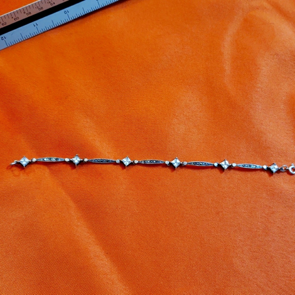 Cubic Zirconia Sterling Silver Marcasite Bracelet